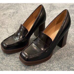Nine West Y2K Chunky High Heel Platform Square Toe Black Loafers Women's 9